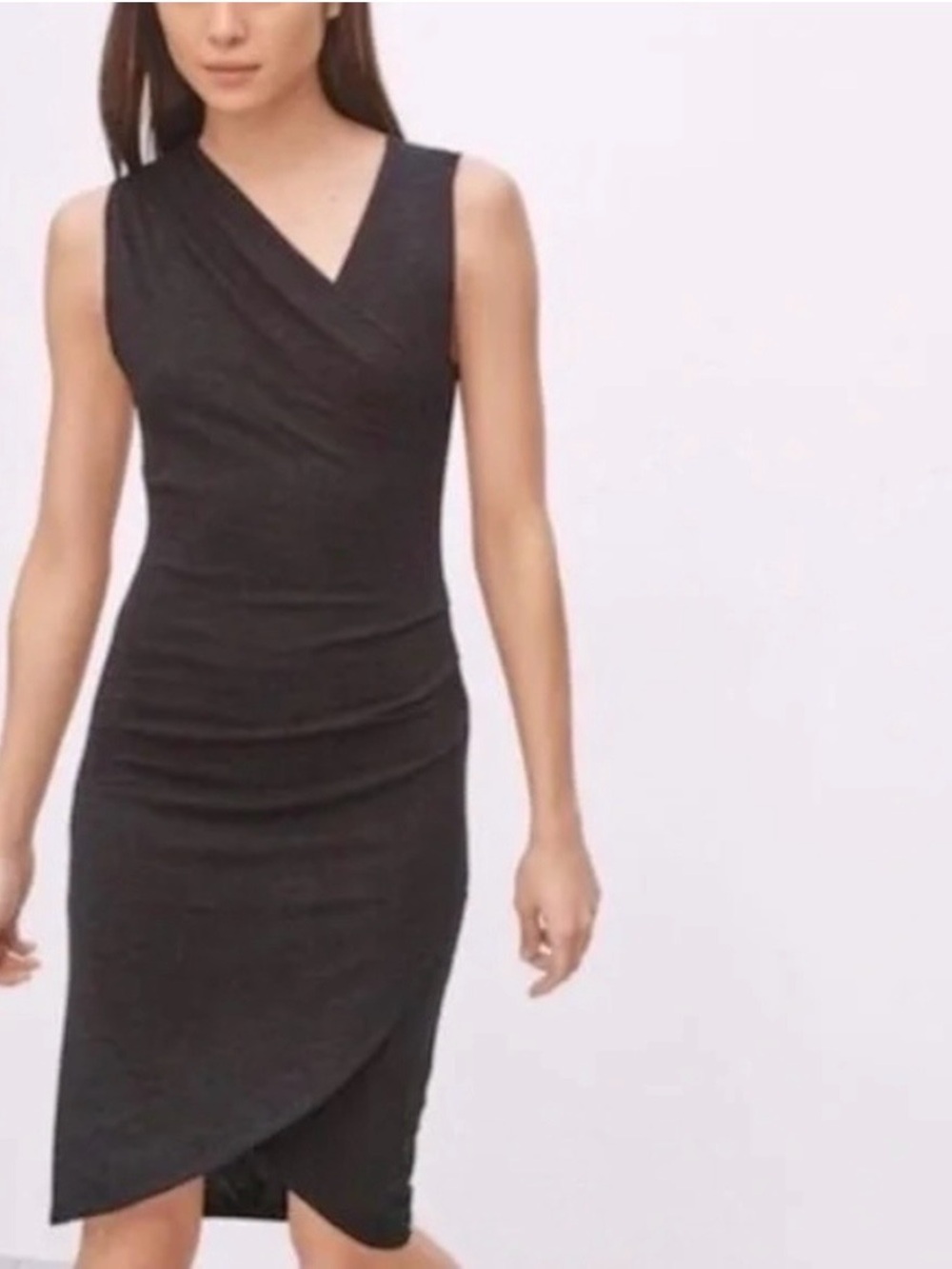 Wilfred Charcoal Gray Draped Sleeveless Midi Dress